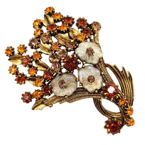 Vtg Signed Florenza Brooch Flower Spray Pin Victorian Revival Hollywood Regency - Picture 2 of 15